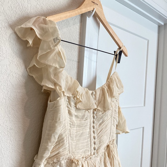 Anthropologie Cream Ruffled Off-Shoulder Tiered Dress - Picture 9 of 15